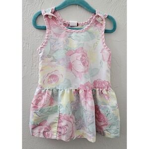 Vintage Piccolo Pink Girls Floral Dress Size 3T Rose Buttons Cotton & Polyester